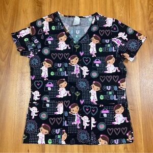 Disney Nurse uniform with print of the toy doctor Vneck pockets short sleeves XS